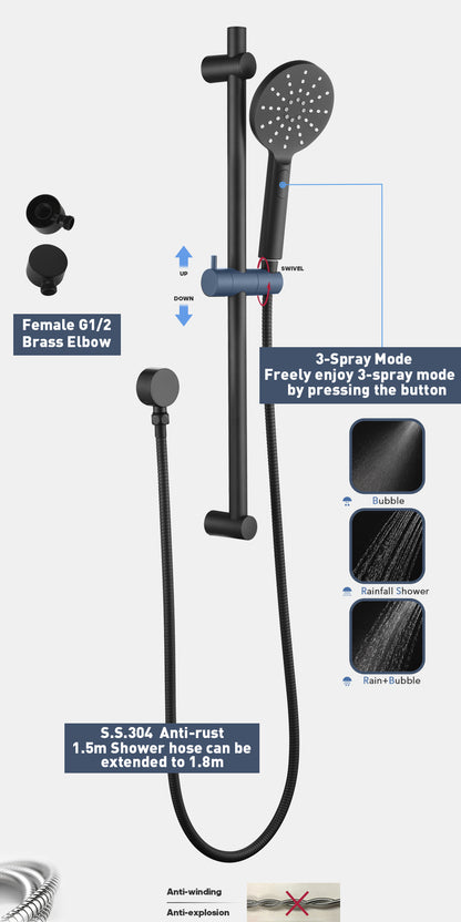 Decaura Shower Rail Set Black Hand Held Head On Sliding Bar Shower Mixer Tap
