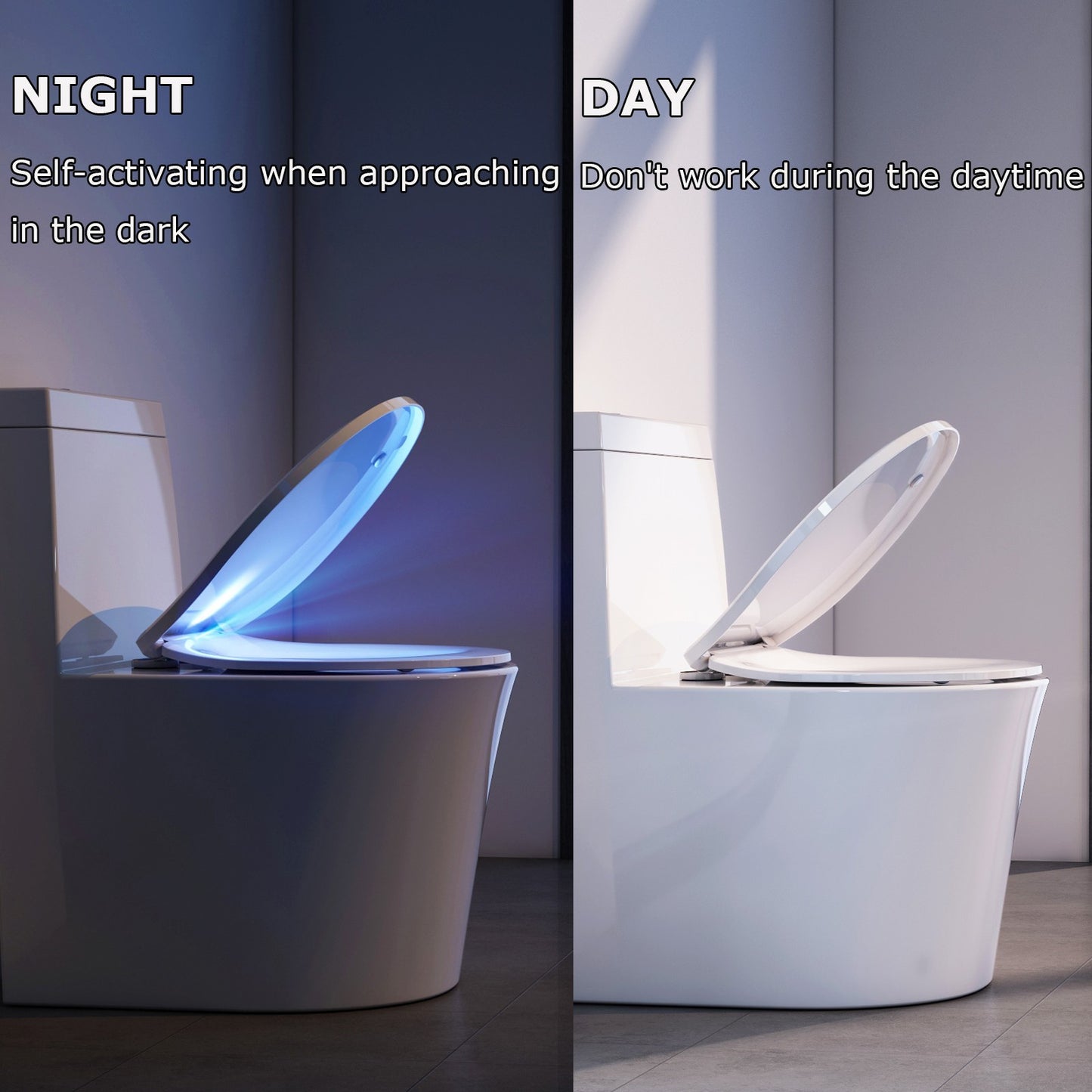 AQUATIZ Night Light Round Toilet Seat with Sound-Activated Sensing Light