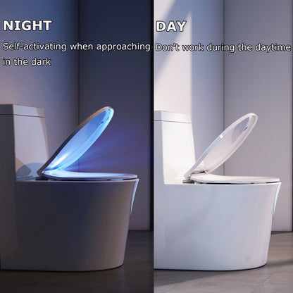 AQUATIZ Night Light Round Toilet Seat with Sound-Activated Sensing Light