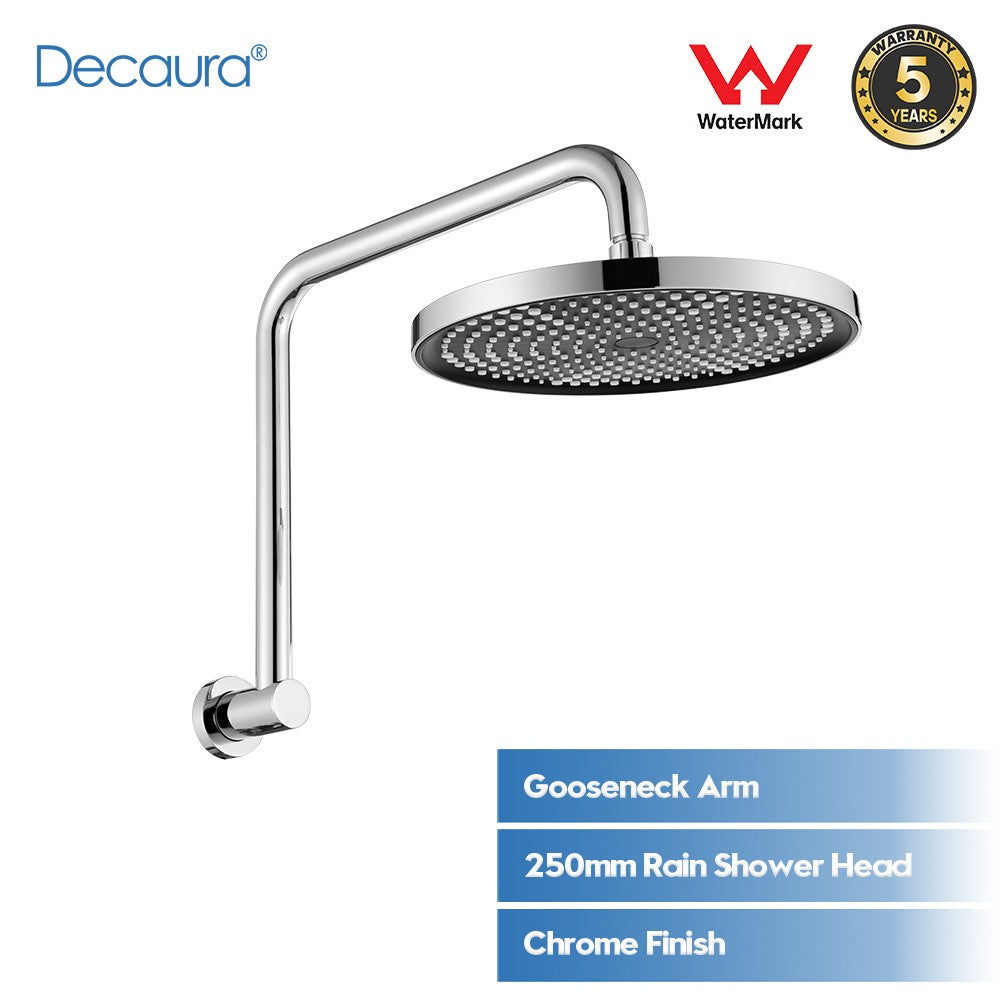 Decaura 10" Rain Shower Head Set Chrome Round Gooseneck Shower Arm Wall Tapware