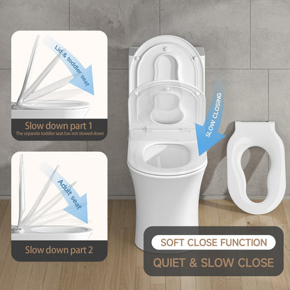 AQUATIZ D-Shaped Family Toilet Seat with Built-in Potty Training Seat Child Seat