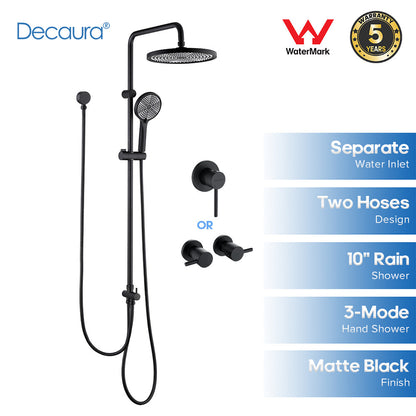 Decaura 10" Rain Shower Head Set Black Separate Water Inlet Wall Mount Mixer Tap