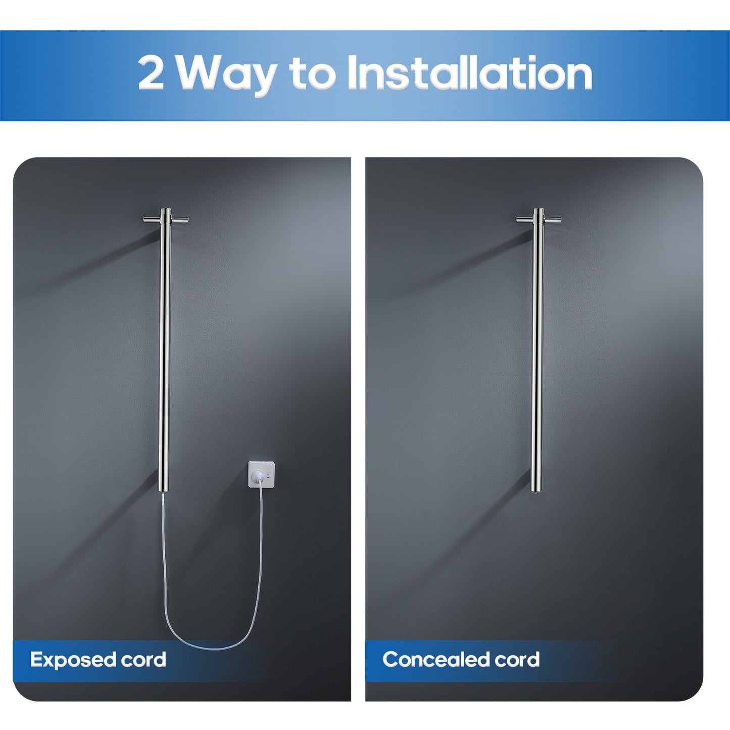 Decaura Wall Mounted Heated Towel Rail Vertical Chrome 304 Stainless Steel Round