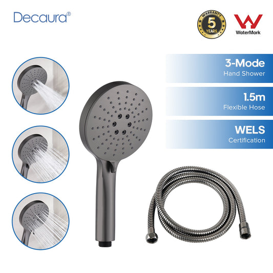 Decaura Handheld Shower Head 3-Mode with Shower Hose 1.5m Brushed Gunmetal