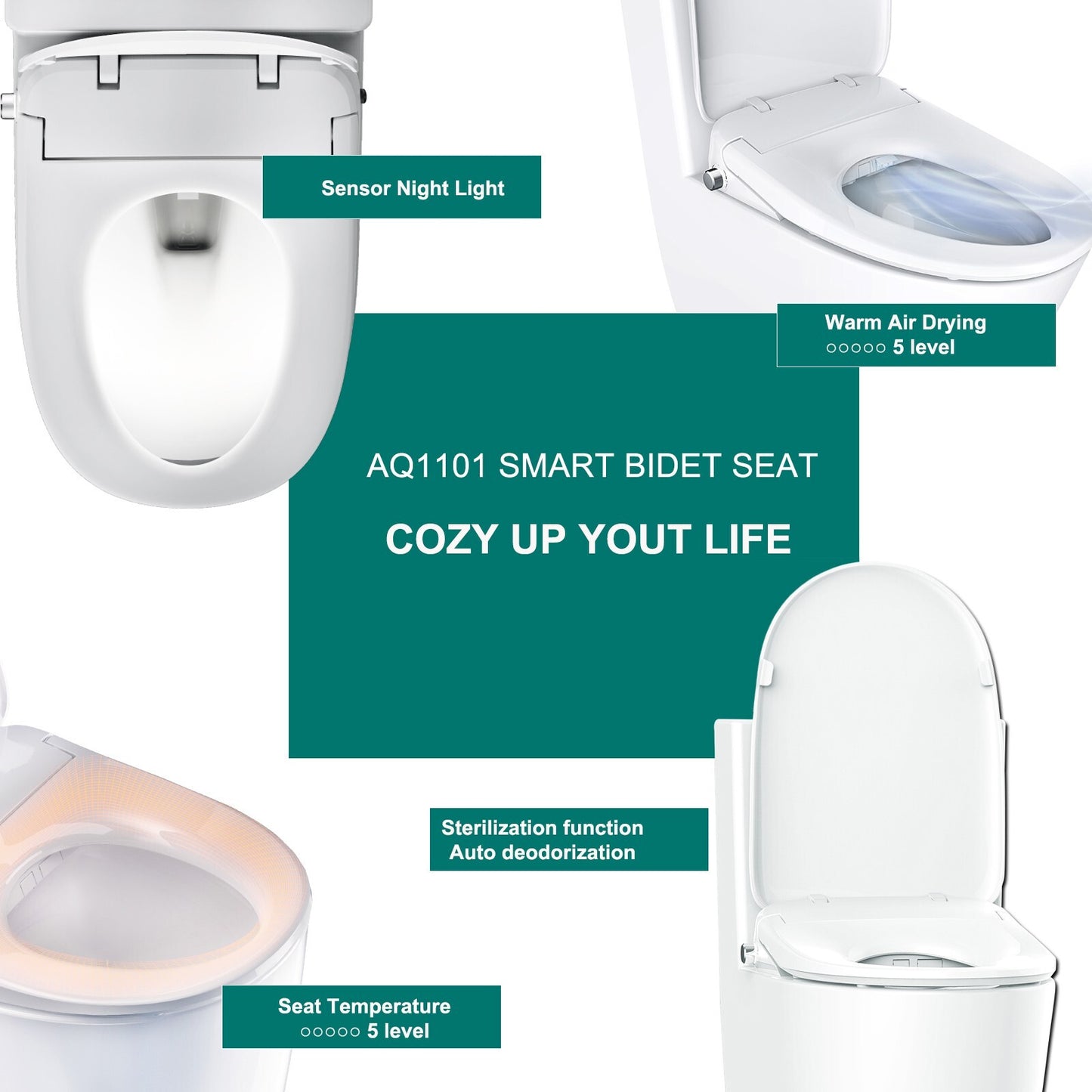 AQUATIZ D-Shape Smart Heated Bidet Toilet Seat AQ1101