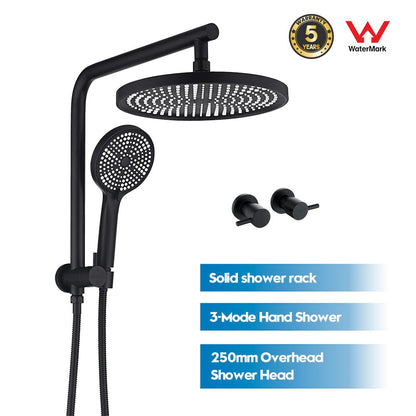 Decaura 10" Rain Shower Head Set Black Round Gooseneck Shower Arm Wall Tapware