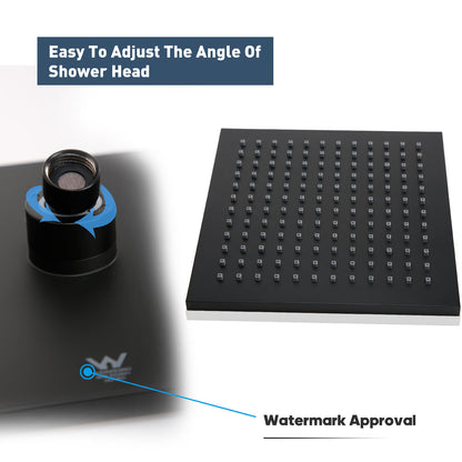 Decaura 8" Rain Shower Head Set Black Brass Gooseneck Shower Arm Square Bathroom