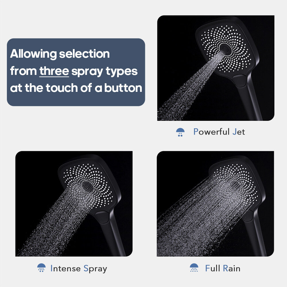 Decaura luxury Hand Held Shower Head 130mm Black/Chrome Bathroom 3 Mode Spray