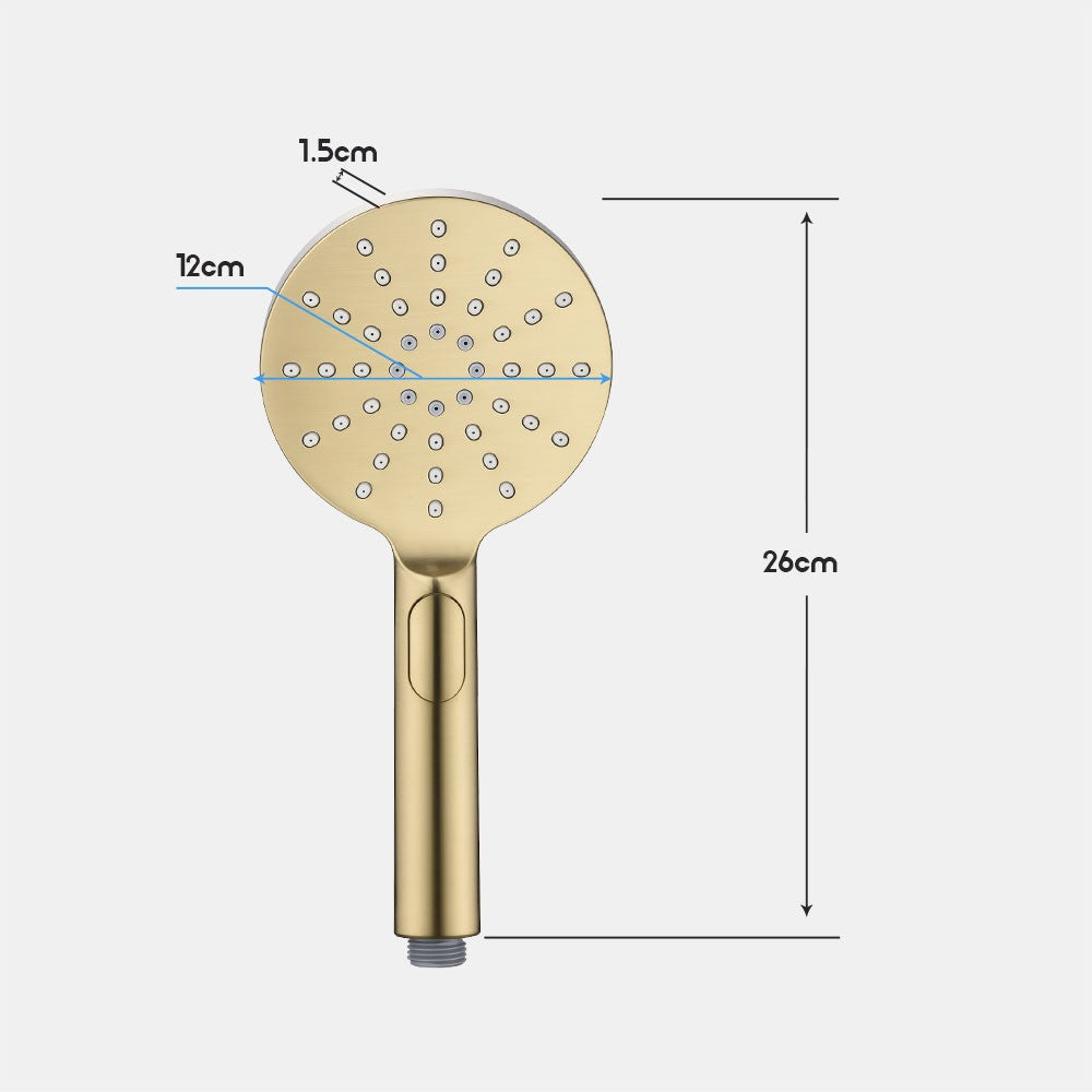 Brushed Gold Hand Held Shower Head and 1.5m Shower Hose 3-Mode Spray Bathroom