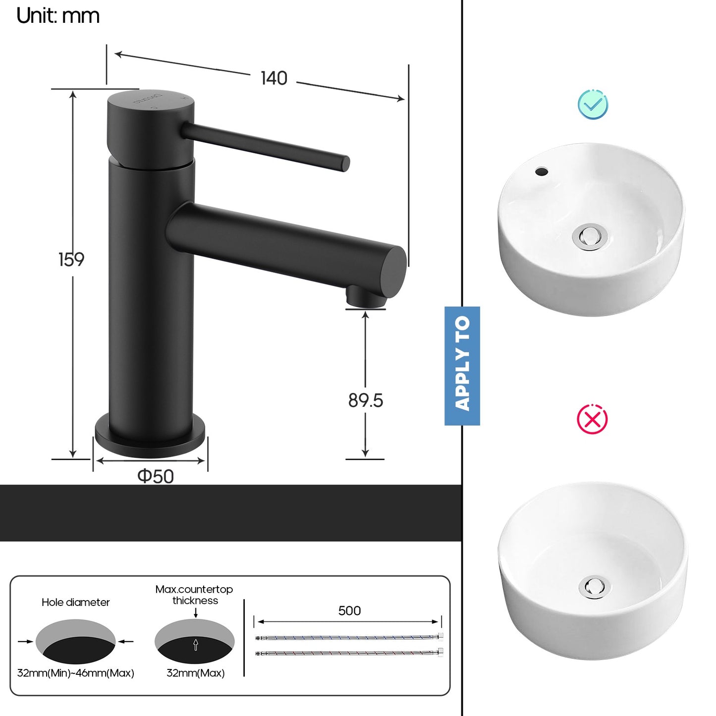 Decaura Bathroom Basin Mixer Tap Stainless Steel Round Chrome/Brushed/Black/Gold