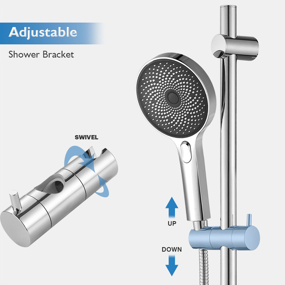 Decaura Hand Held Shower Head on Sliding Bar Chrome Shower Rail Set 3-Mode
