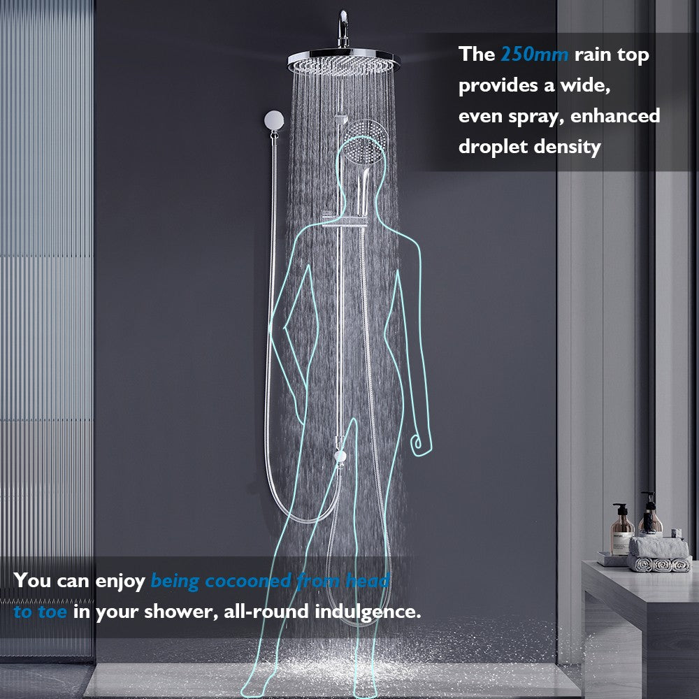 Decaura 10" Rain Shower Head Set Chrome Separate Water Inlet Elbow Wall Taps