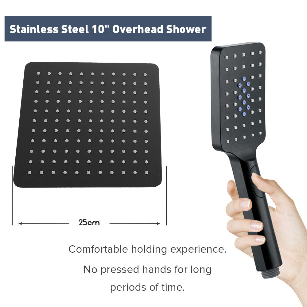 Decaura 10" Rain Shower Head Set Black Square with/without Shower Taps Bathroom