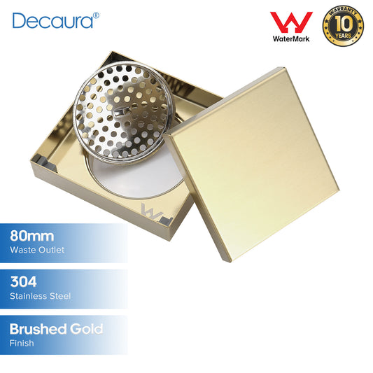Decaura Shower Floor Waste Tile Insert Brushed Gold Square 80mm Outlet Stainless