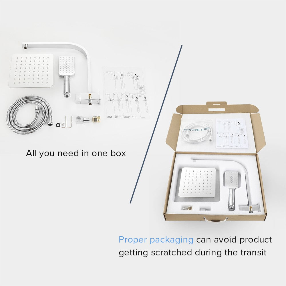 Decaura Shower Head Set 2 in 1 System Gooseneck Arm Chrome Wall Mount Mixer Taps