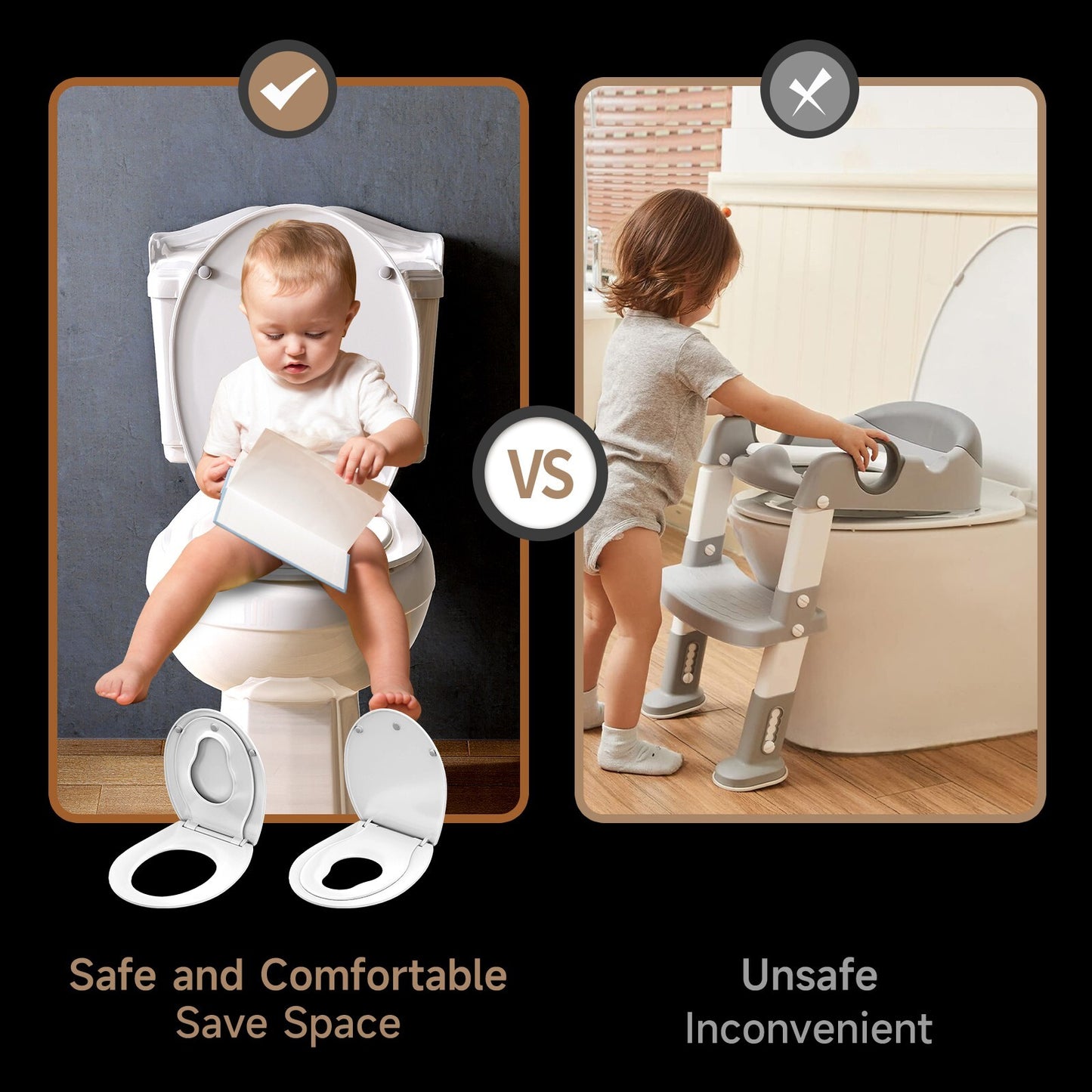 AQUATIZ Pink D-Shaped Family Toilet Seat with Built-in Potty Training Seat