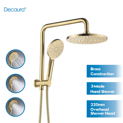 Decaura Shower Head Set Brushed Gold Round Rail Set Shower Mixer Tap Wall Mount