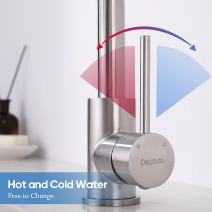 Decaura Bathroom Basin Mixer Tap Brushed Nickel with Swivel Arm 243mm tall