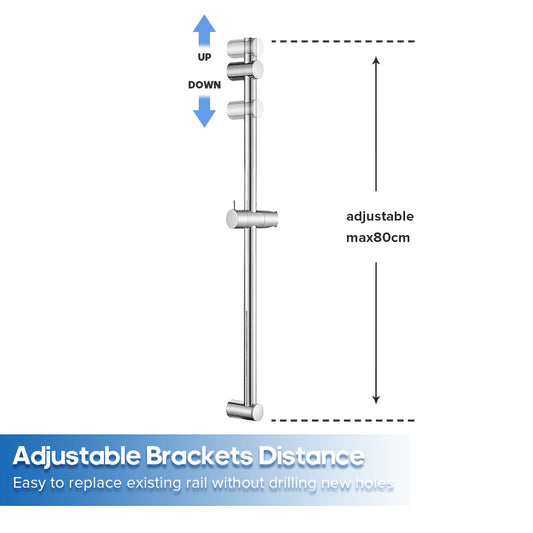Decaura Shower Rail Only inkl. Showe Head Holder Chrome Adjustable 80cm Bathroom