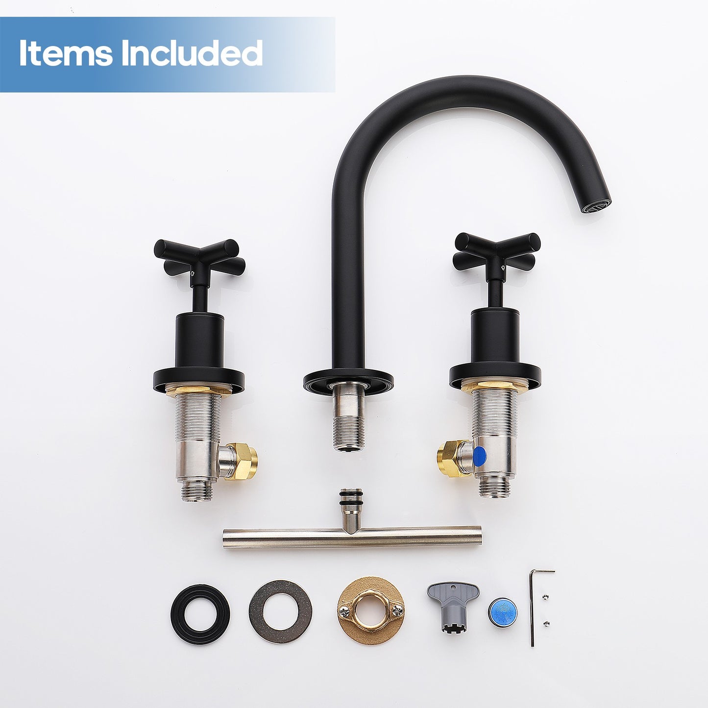 Decaura Black Basin Tap Set Cross Handle 1/4 Turn Swivel Spout Bathroom Vanity