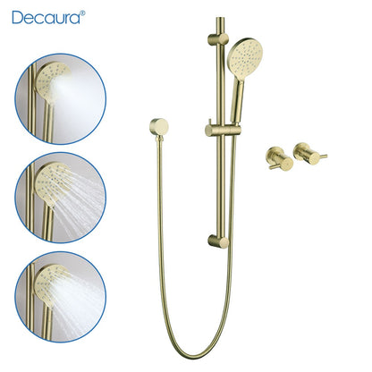 Decaura Shower Head Set Brushed Gold Round Rail Set Shower Mixer Tap Wall Mount