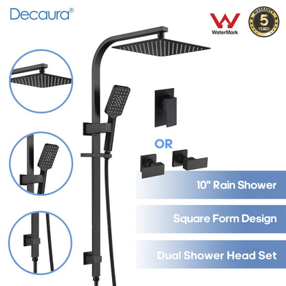 Decaura 10" Rain Shower Head Set Black Square with/without Shower Taps Bathroom