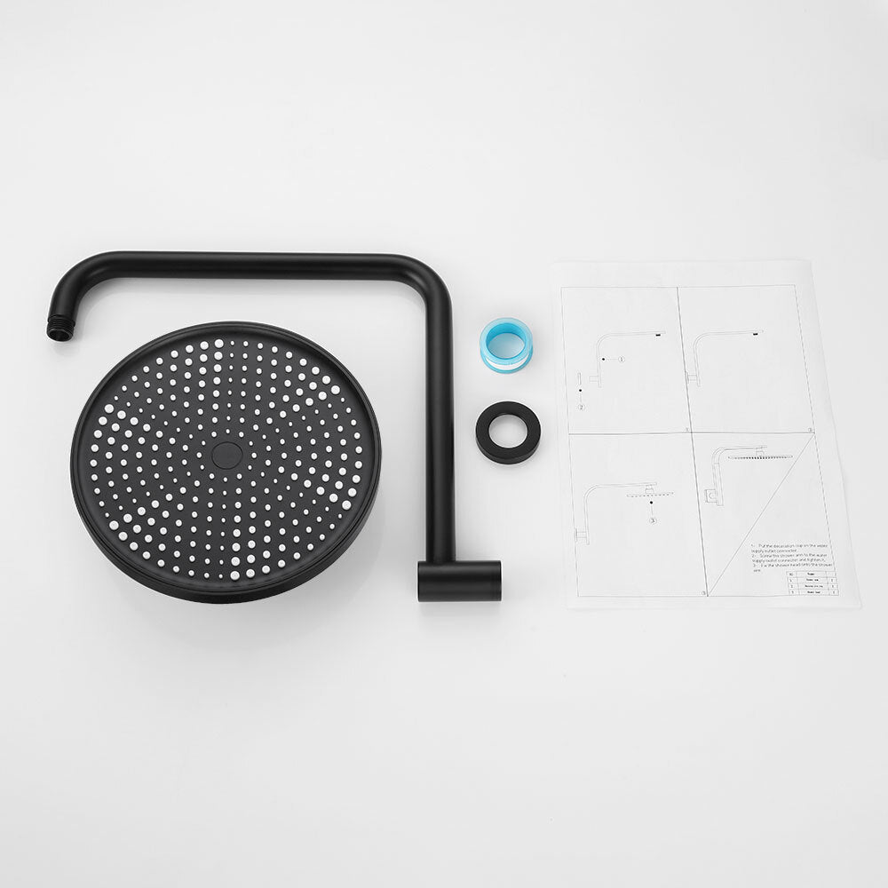 Decaura 10" Rain Shower Head and Brass Gooseneck Shower Arm Set Round Black