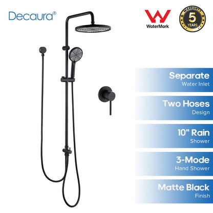 Decaura 10" Rain Shower Head Set Black Separate Water Inlet Wall Mount Mixer Tap