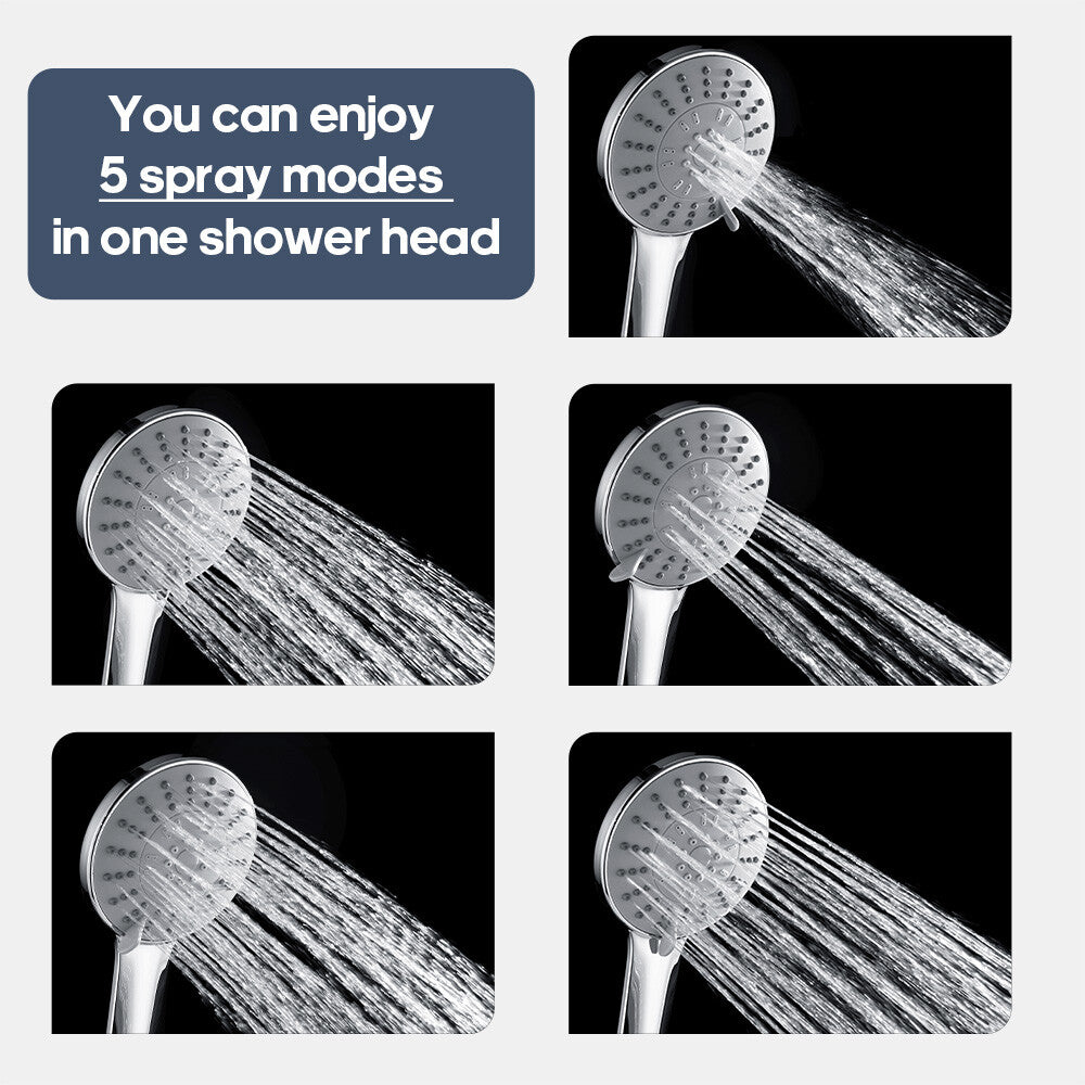 Decaura Hand Held Shower Head 5-Mode Sprayer with 1.5m flexible Shower Hose