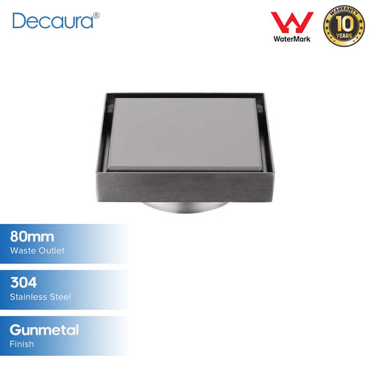 Decaura SUS Shower Grate Drain Brushed Gunmetal Floor Waste Square 80mm Outlet