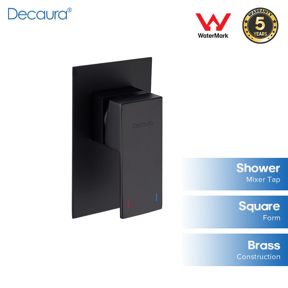 Decaura Square Shower Mixer Tap Black Brass Spindle Wall Tapware Watermark