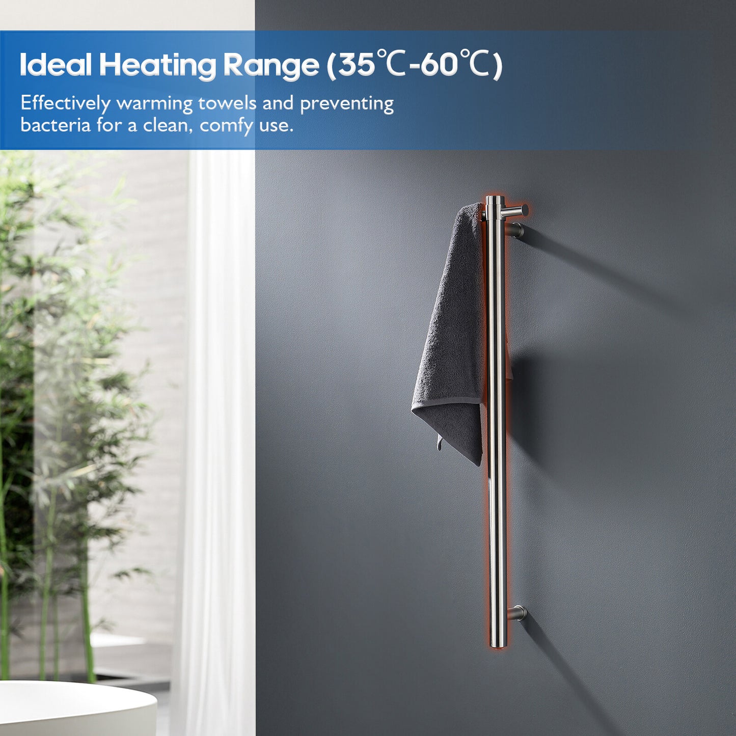 Decaura Wall Mounted Heated Towel Rail Vertical Brushed 304 Stainless Steel