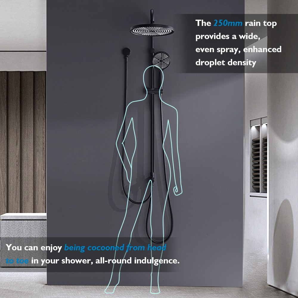 Decaura 10" Rain Shower Head Set Black Separate Water Inlet Wall Mount Mixer Tap