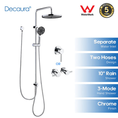 Decaura 10" Rain Shower Head Set Chrome Separate Water Inlet Elbow Wall Taps