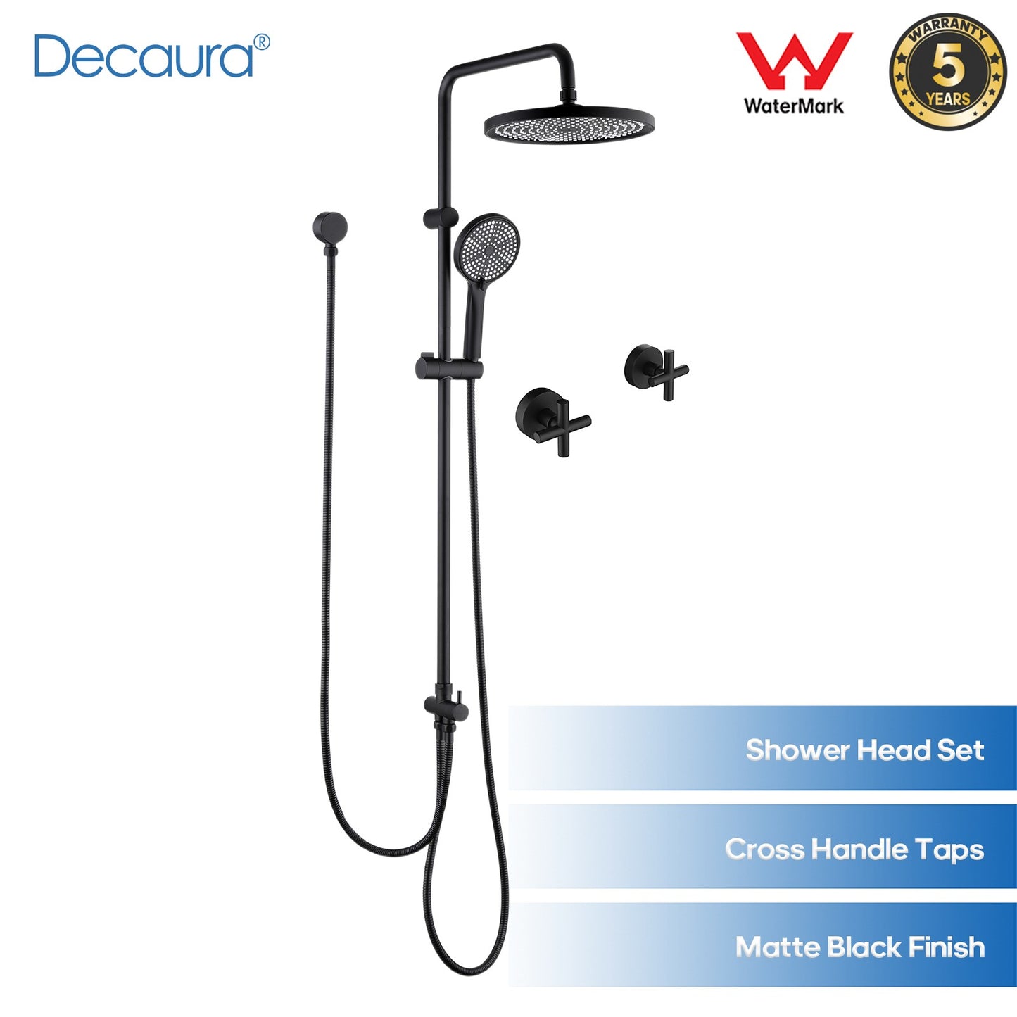 WELS 10 Inch Rain Shower Head Set Gooseneck Round Shower Mixer Tap Cross Handle