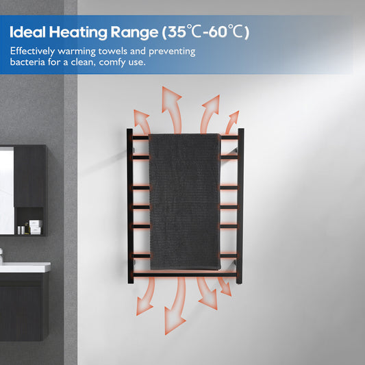 Decaura Square Heated Towel Rail 7 Bars Wall Mounted Black 10 Year Warranty