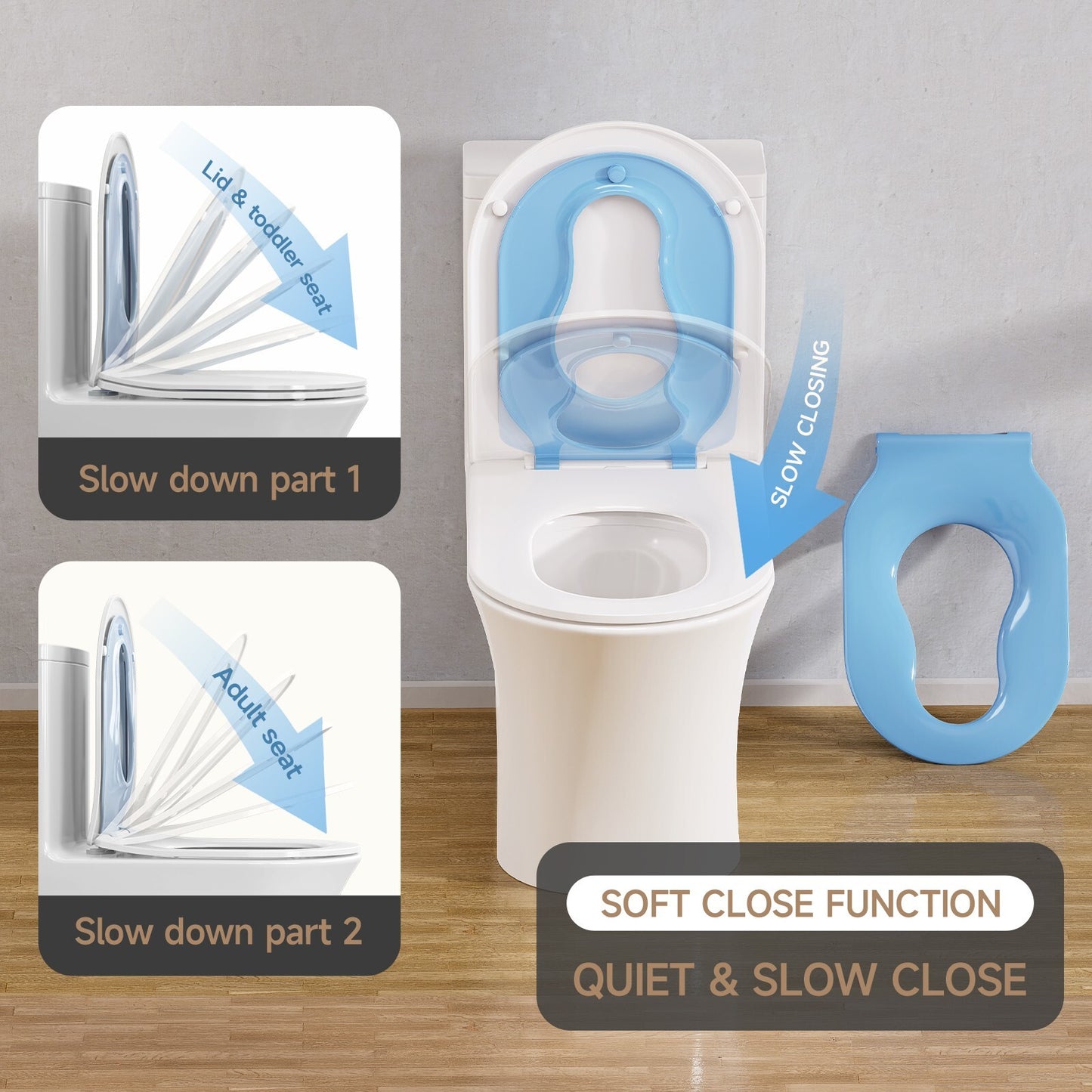 AQUATIZ D-Shaped Family Toilet Seat with Built-in Potty Training Seat Child Seat