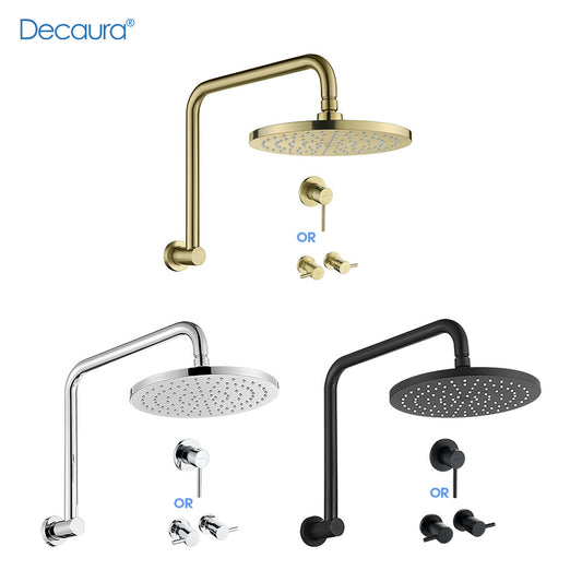 Decaura 9" Rain Shower Head Set Gooseneck Arm Shower Taps Chrome/Black/Golden