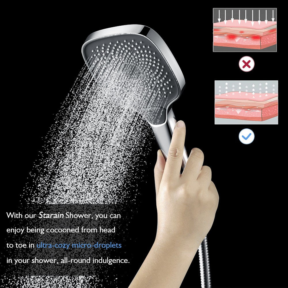 Decaura large Shower Hand Held Shower Head 3-Mode Sprayer Square Chrome Bathroom