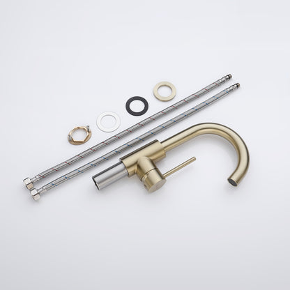 Decaura Brushed Gold Bathroom Basin Mixer Tap Round Swivel Arm Vanity Faucet