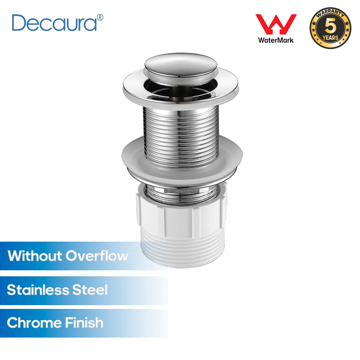 Decaura Pop Up Waste without Overflow Vanity Basin Push Plug Drain 32mm Chrome