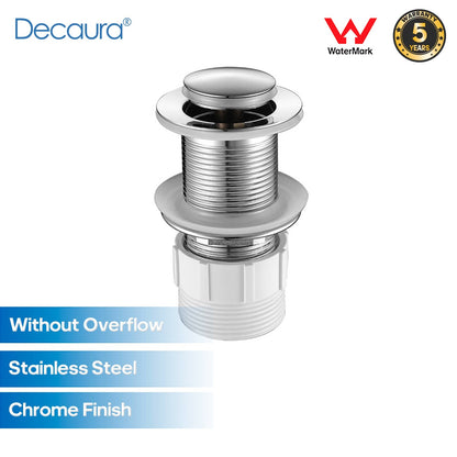 Decaura Pop Up Waste without Overflow Vanity Basin Push Plug Drain 32mm Chrome