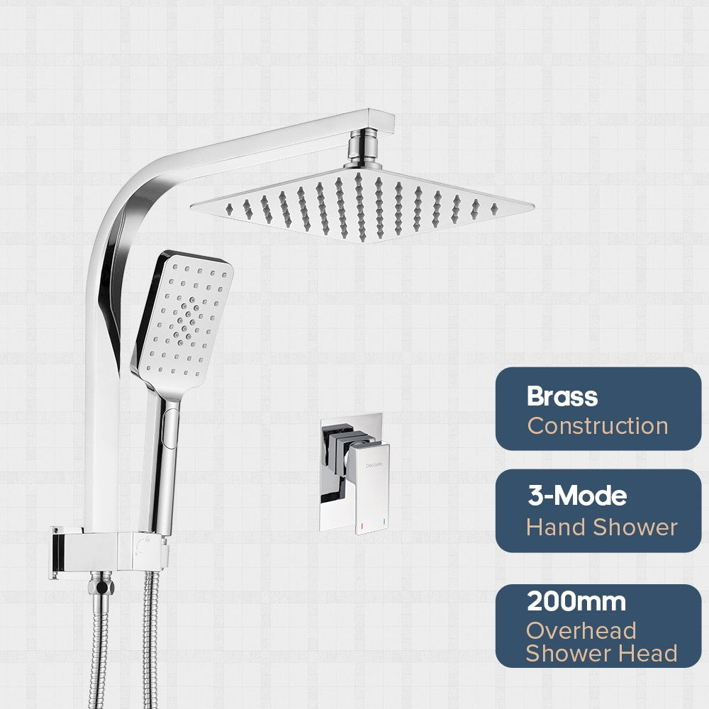 Decaura Shower Head Set 2 in 1 System Gooseneck Arm Chrome Wall Mount Mixer Taps