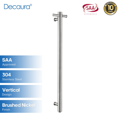 Decaura Wall Mounted Heated Towel Rail Vertical Brushed 304 Stainless Steel