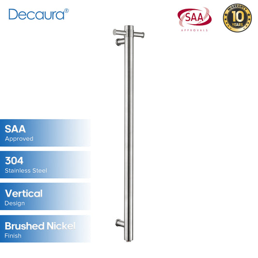 Decaura Wall Mounted Heated Towel Rail Vertical Brushed 304 Stainless Steel