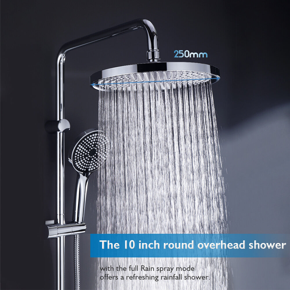 Decaura 10" Rain Shower Head Set Chrome Round Gooseneck Shower Arm Wall Tapware