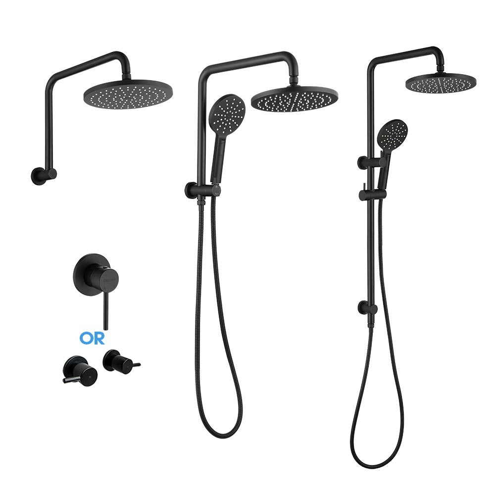 Decaura Shower Head Set Black 9" Rainfall Round Bathroom Wall Mount Mixer Taps