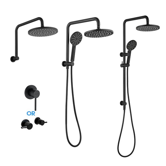Decaura Shower Head Set Black 9" Rainfall Round Bathroom Wall Mount Mixer Taps