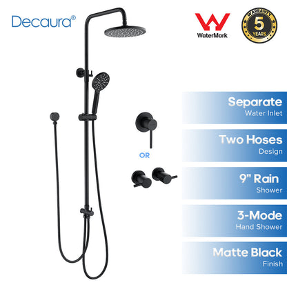 Decaura 9" Rain Shower Head Set Black Round Separate Wall Elbow Tapware Mixer