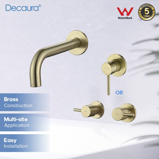 Decaura Bath Water Spout with Mixer Wall mount Brushed Gold Bathroom Brass Basin